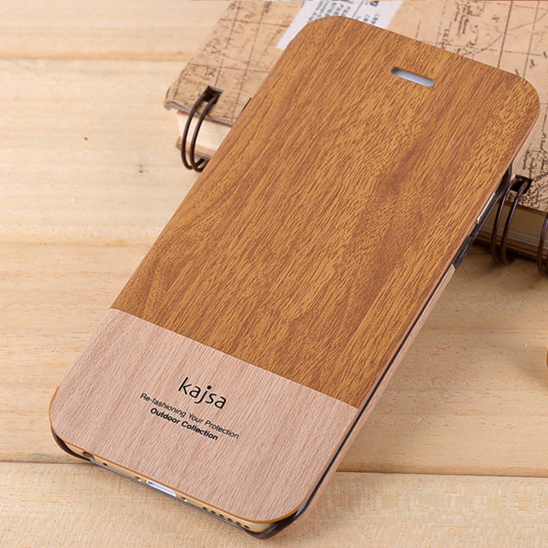 kajsa Outdoor Collection Wood Pattern Folio Stand Wood Pattern PU Leather Hard Case Cover for Apple iPhone 7 Plus & iPhone 7