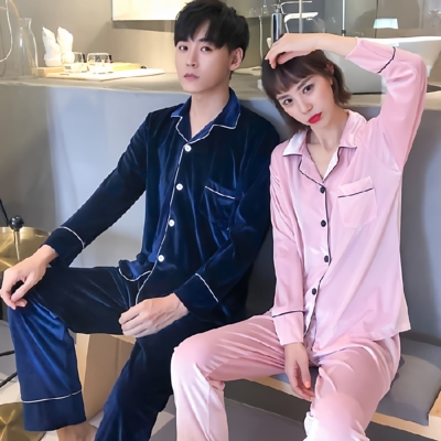 情侣金丝绒睡衣女秋冬款长袖