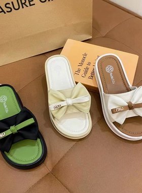 厚底一字拖女鞋新款夏季防滑蝴蝶结网红沙滩鞋