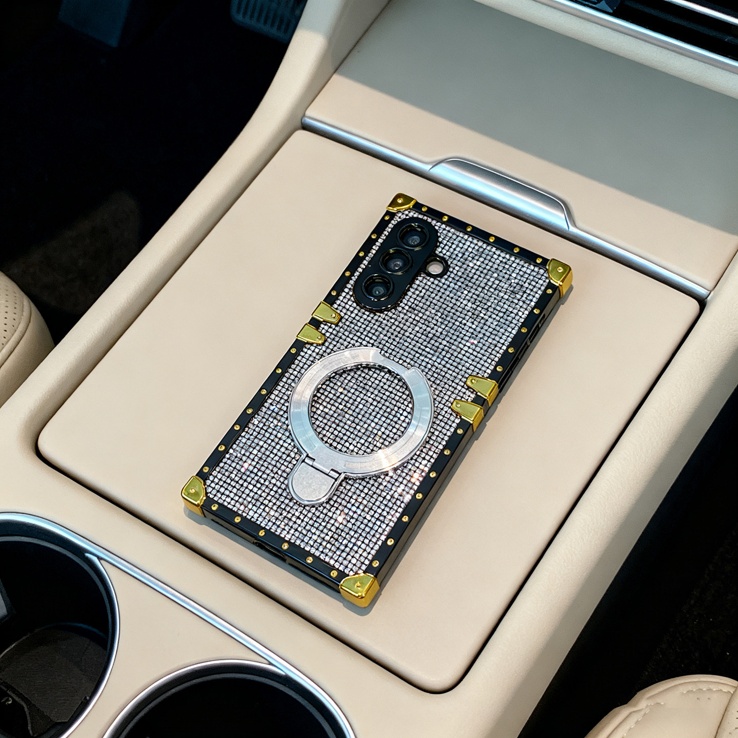 磁吸支架三星A56手机壳方形闪粉GalaxyA26全包防摔适用s25edge潮牌轻奢风s24plus创意高级感S25Ultra保护套新