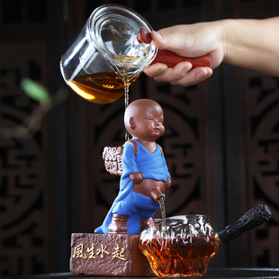 茶桌摆件高档紫砂茶宠可养小和尚撒尿娃娃喷水尿童茶台茶具配件