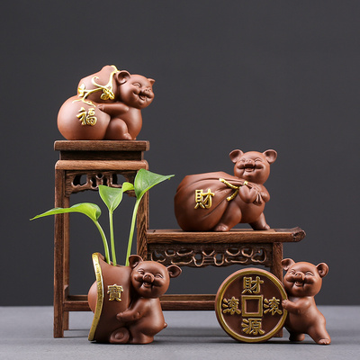 茶宠摆件精品可养小猪水培花器