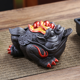 紫砂金蟾茶宠摆件可养变色茶具配件茶桌茶盘茶道金蝉招财茶台蟾蜍