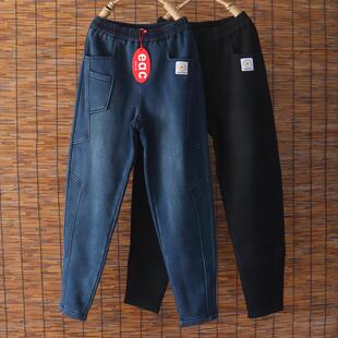 特价eac女裤正品冬装加绒保暖松紧腰保暖柔软弹力牛仔裤显瘦