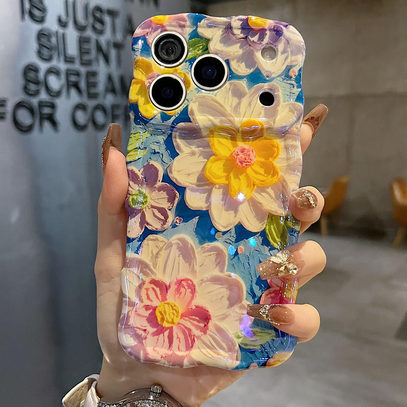 适用苹果系列iPhone17新款手机壳15pro14promax彩绘粉花白蕊13pro16promax精孔透气扭扭边防摔优雅女款保护套