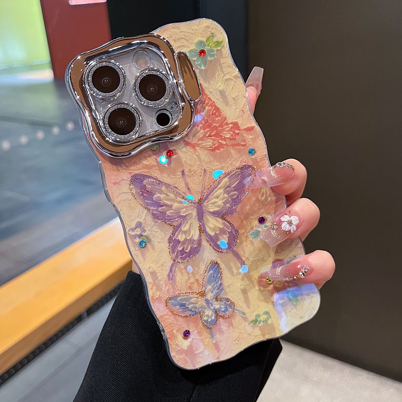 适用苹果系列iPhone16新款国风梦幻手机壳15pro14promax粉色蝴蝶13pro16promax全包支架闪粉镜头膜网红保护套