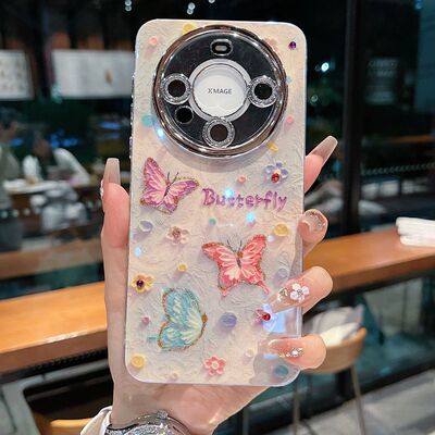 适用华为mate70系列苹果16promax新款手机壳mate60优雅文艺彩色波点蝴蝶14pro15promax全包闪粉镜头膜保护套
