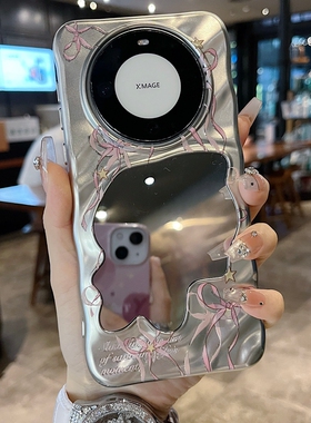 适用华为mate 70系列苹果新款手机壳mate60小众光油彩绘蝴蝶结P70pro镜面防摔水波纹透气半包ins风女款保护套