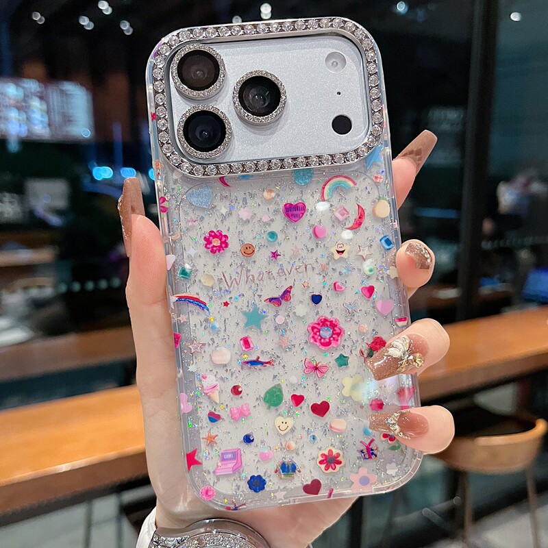 适用苹果系列iPhone17新款手机壳14promax16promax创意彩虹糖果罐13pro/15promax满钻半包大孔防摔时尚保护套