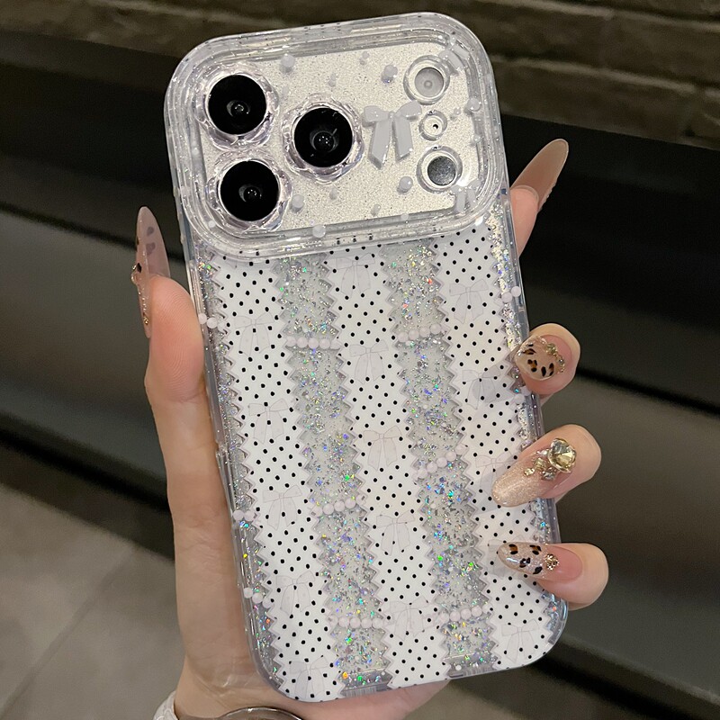 适用苹果系列iPhone 17新款手机壳13pro/16pro高级蝴蝶结蕾丝爆闪15pro/14promax全包闪粉花朵镜框网红保护套