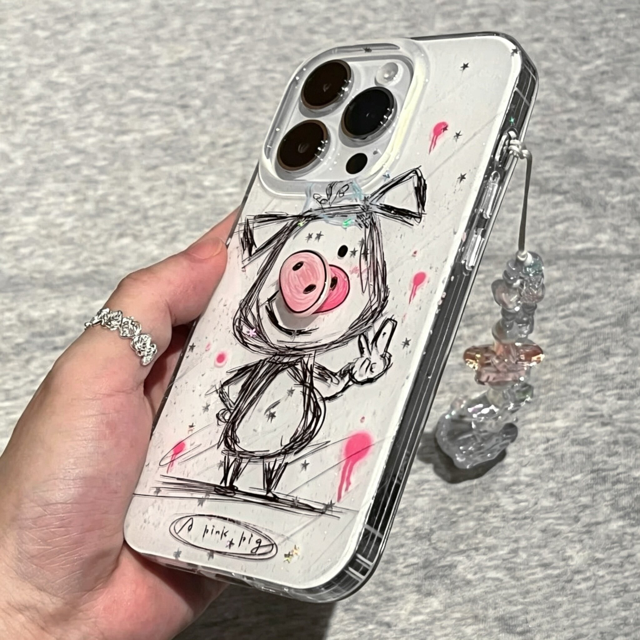 适用苹果系列iPhone17新款手机壳16promax14promax小众潦草风小猪15promax/13pro半包大孔防摔网红女款保护套