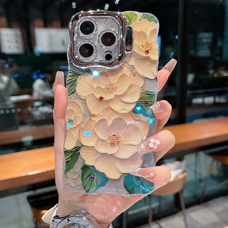 适用苹果系列iPhone16新款复古手机壳13pro14promax优雅国风油画牡丹15pro16promax全包隐形支架镜头膜保护套