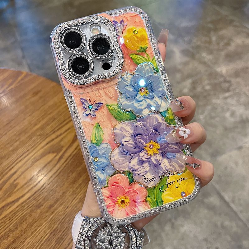 适用苹果系列iPhone16新款手机壳15pro14promax梦幻唯美粉蓝蝴蝶13pro16promax扭边钻框闪钻镜头膜网红保护套