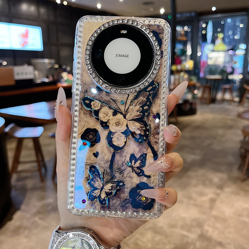 适用华为mate 70系列苹果新款手机壳mate60唯美满钻复古黑白玫瑰蝴蝶P70全包满钻大孔镜头透气网红女款保护套