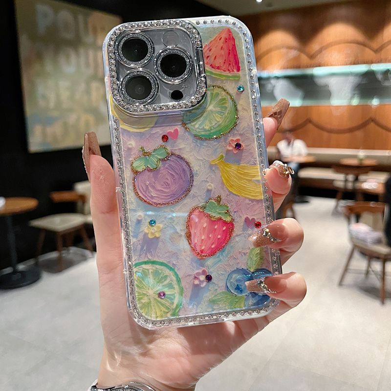 适用苹果系列iPhone16新款手机壳15pro14promax高级个性柠檬水果13pro16promax全包镜头膜钻框支架时尚保护套