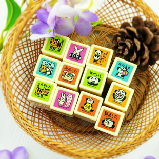 日本进口童颜浸透印章可爱动物卡通图章 熊猫兔子猫咪手账diy印章