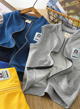 儿童马甲男童春秋轻薄款外穿纯棉男孩背心宝宝拉链坎肩幼儿园定制