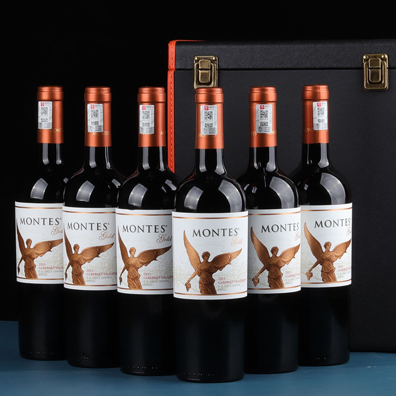 智利原瓶进口蒙特斯天使金天使精选赤霞珠红葡萄酒六支整箱礼盒装