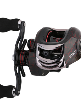 STACO水滴轮红色13+1轴磁力刹车调钮钓鱼轮金属摇臂路亚水滴轮