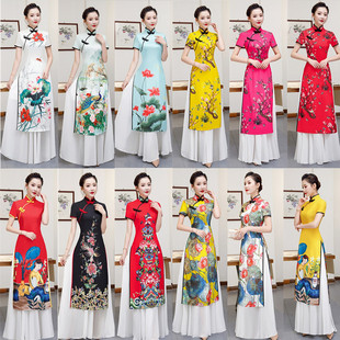 胖妈妈装 加肥加大码 宴会演出走秀旗袍 新款 奥黛旗袍连衣裙2020春季