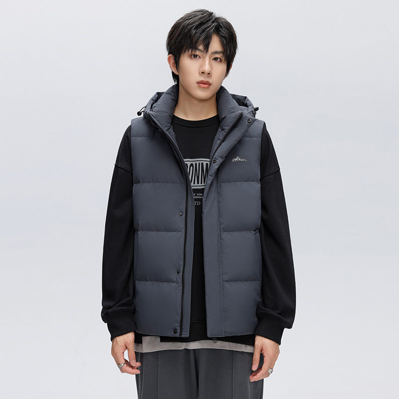 雪中飞羽绒服男冬季款时尚百搭背心连帽白鸭绒马甲修身外套男