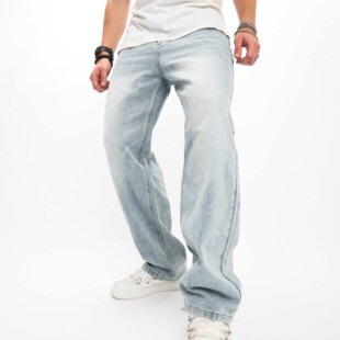 Men's fashion denim pants loose fit wide-leg straight jeans