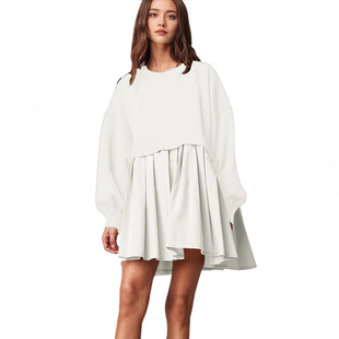 Hoodie sleeved dress women 宽松百褶卫衣连衣裙 loose 长袖 Long