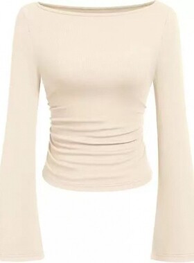 Women's Long Sleeve T Shirts Fall Tops Boat Neck Bell Sleeve