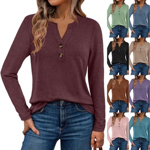 Women Long Sleeve T Shirt Casual Tops Trendy Henley Blouses