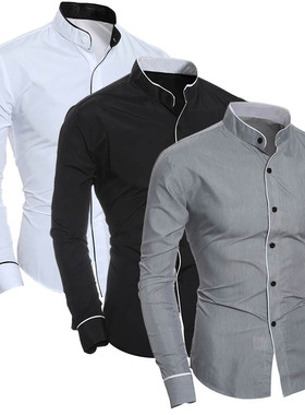 Men's slim personality patchwork shir 商务男修身个性拼接衬衫