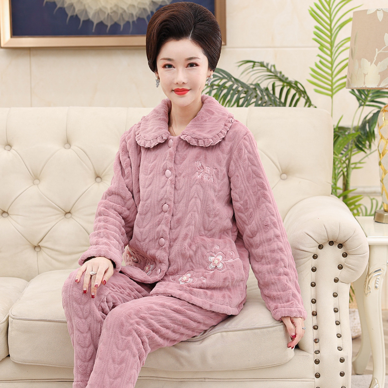 冬季珊瑚绒中老年人保暖家居服