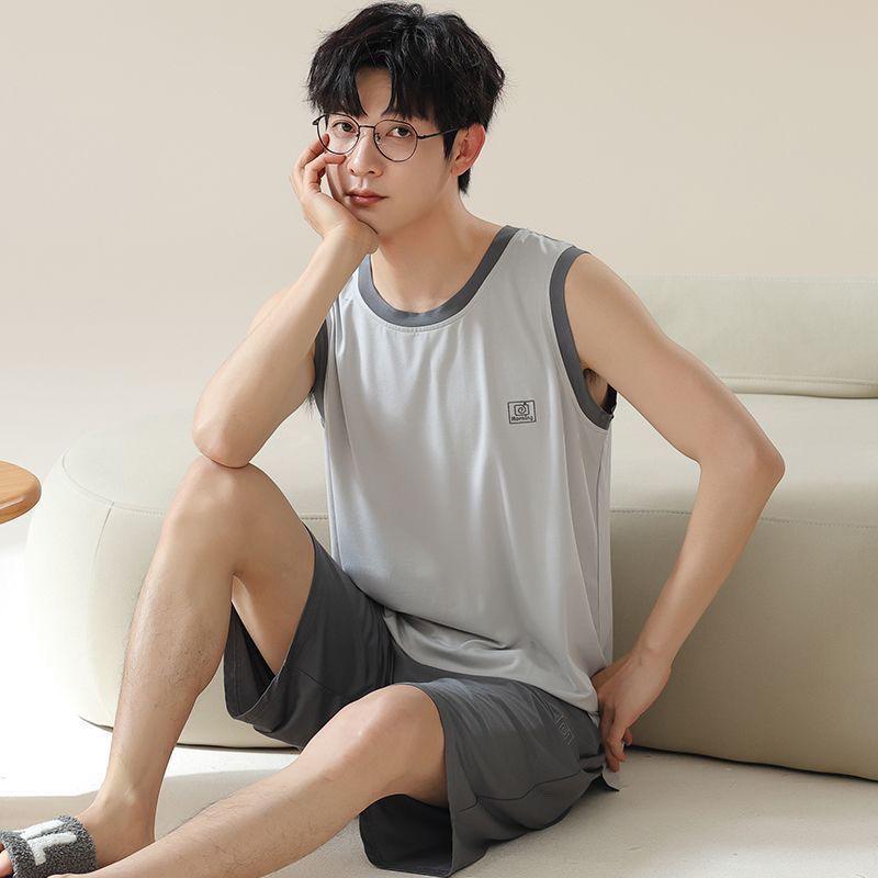 夏季男无袖背心短裤家居服套装