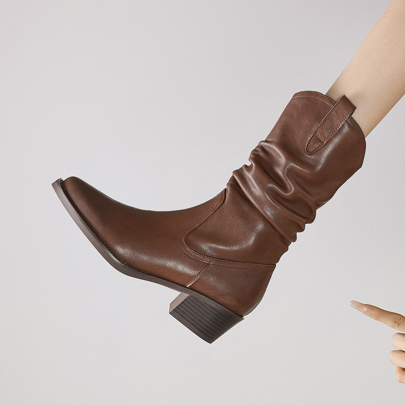 高跟尖头显瘦套筒懒人堆堆靴女