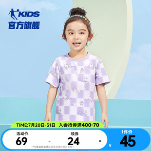 喬丹童裝 女童速干t恤2025夏季 新款 小童滿印卡通體恤上衣 寶寶短袖