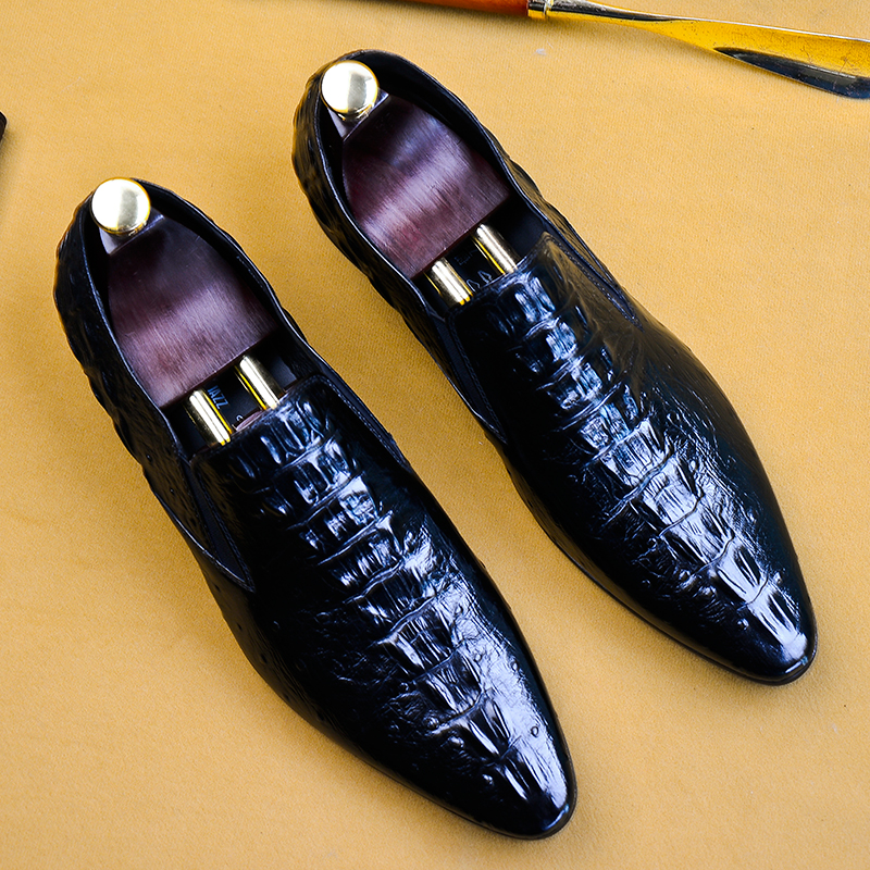 男士皮鞋鳄鱼纹真皮英伦