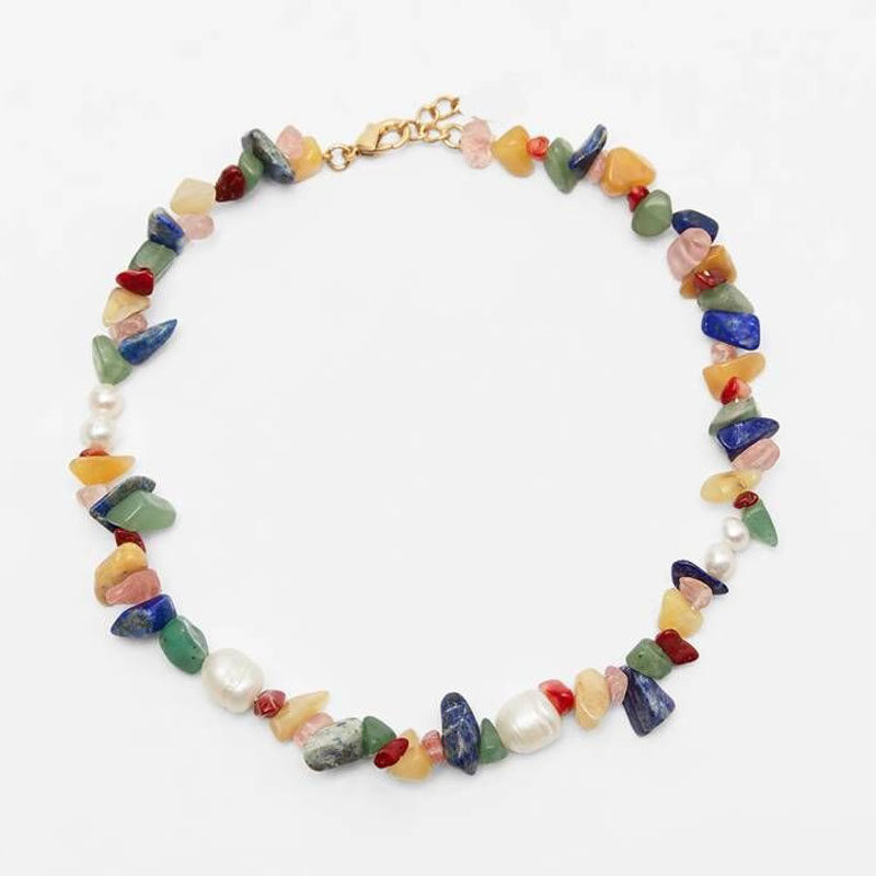 满39包邮彩色天然碎石头项链欧美波西米亚旅游度假饰品