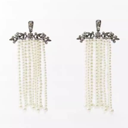 满39包邮zara夸张仿珍珠瀑布状几何流苏耳坠镶钻耳环女欧美耳钉