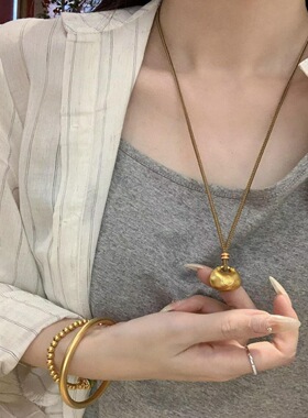 新中式福袋吊坠项链民族风时尚长款毛衣链简约气质颈链