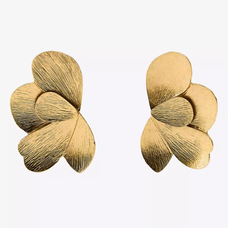 满39包邮zara女装夸张饰品复古花朵扇状时尚金属质感耳饰耳钉耳钉