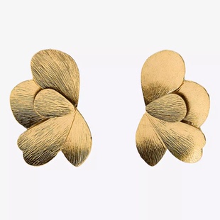 满39包邮zara女装夸张饰品复古花朵扇状时尚金属质感耳饰耳钉耳钉