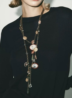 欧美风波西米亚双层叠戴长款项链女个性小众设计感毛衣链新款
