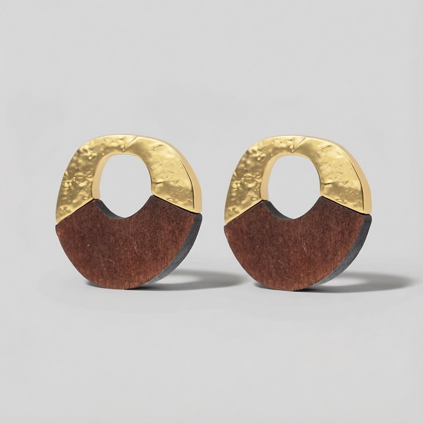 满39包邮za木质金色金属拼接不规则圆圈耳环耳饰耳夹女无耳洞