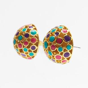 满39包邮zara春季新款女装拼色圆形金属耳环耳钉耳夹配饰古典耳饰