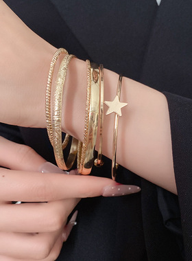 轻奢高级感开口五角星手镯复古个性夸张气质手环