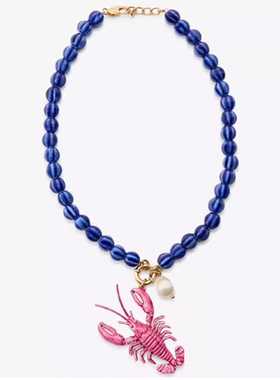 满39包邮za蓝色水晶串珠小龙虾吊饰项链时尚锁骨链[可开发票]