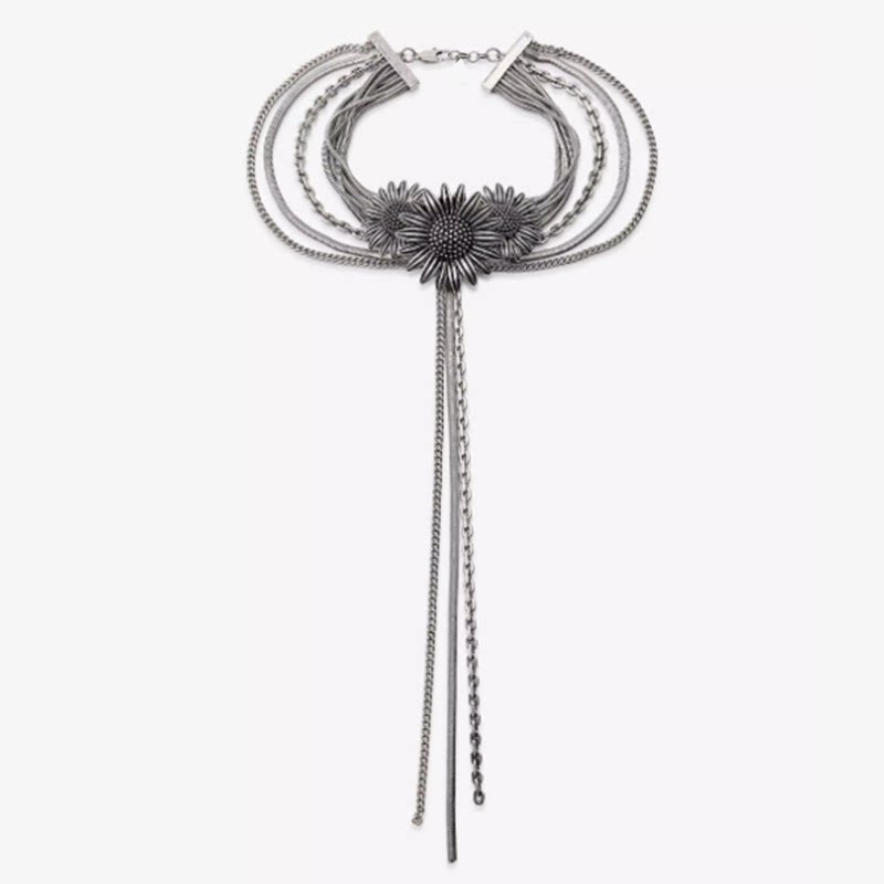 满39包邮zara个性复古重工高级感立体长款花朵流苏吊坠项链女款