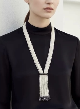 欧美风时尚夸张多层米珠流苏项链长款个性颈链潮2026新款