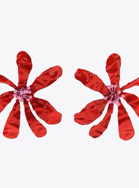 满39包邮za度假风手工串珠红色大花朵耳环夸张耳饰女【可开发票】