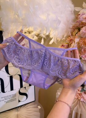 天使的翅膀~紫色浪漫法式蕾丝内裤女纯欲性感镂空中腰三角裤女