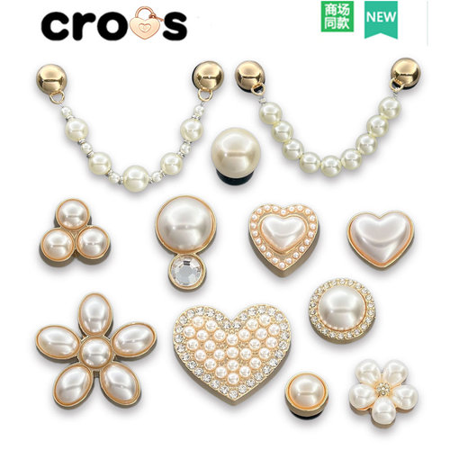crocs洞洞鞋珍珠链条金属鞋扣